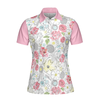 Lovely Pink Floral Tennis Pattern Short Sleeve Women Polo Shirt - Hyperfavor