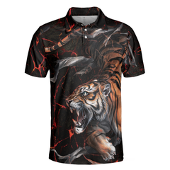 Tiger In The Dark Polo Shirt, Cool Tiger Polo Shirt For Men, Short Sleeve Tiger Shirt Gift Idea - Hyperfavor