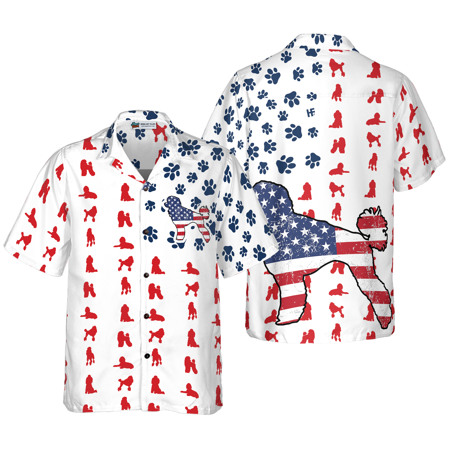 Poodles American Flag Hawaiian Shirt - Hyperfavor