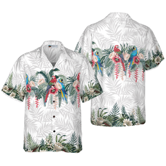 Vintage Botanical Lotus And Macaw Parrot Hawaiian Shirt - Hyperfavor