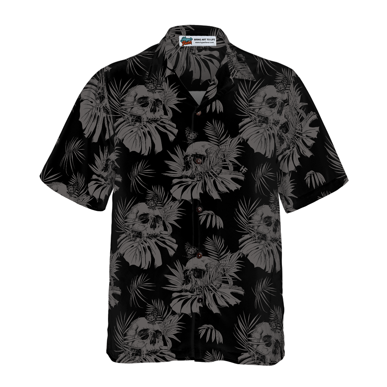 Seamless Gothic Skull With Butterfly Goth Hawaiian Shirt - Hyperfavor