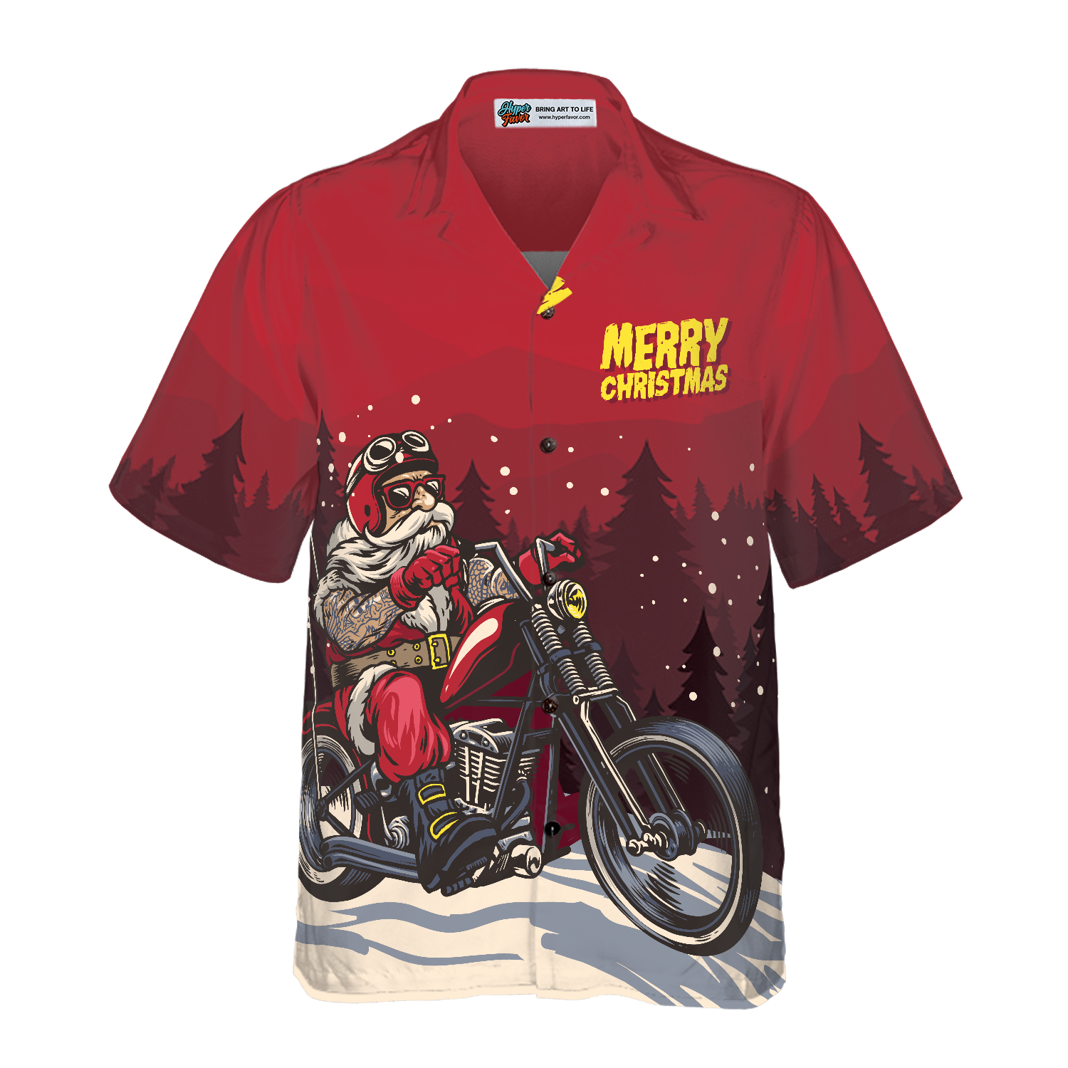 Hyperfavor Christmas Hawaiian Shirts,  Santa Motobike Shirt Short Sleeve, Christmas Shirt Idea Gift For Men And Women - Hyperfavor