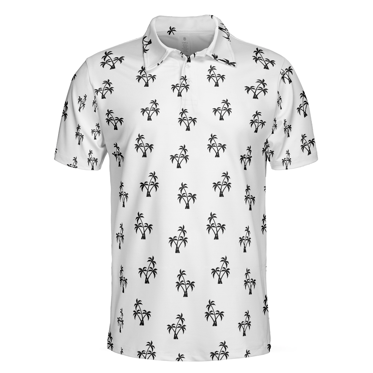 Palm Trees Pattern Short Sleeve Polo Shirt, Minimalist Black And White Tropical Shirt For Men - Hyperfavor