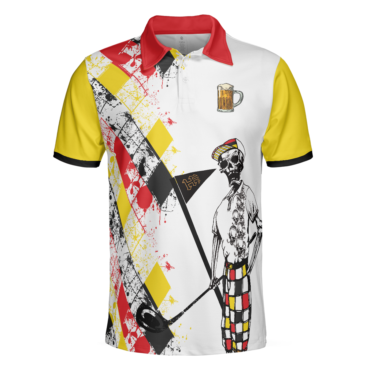 Vorhersagen Am Wochenende Golf Und Bier Polo Shirt, German Argyle Pattern Skeleton Golfer Golf Shirt For Men - Hyperfavor