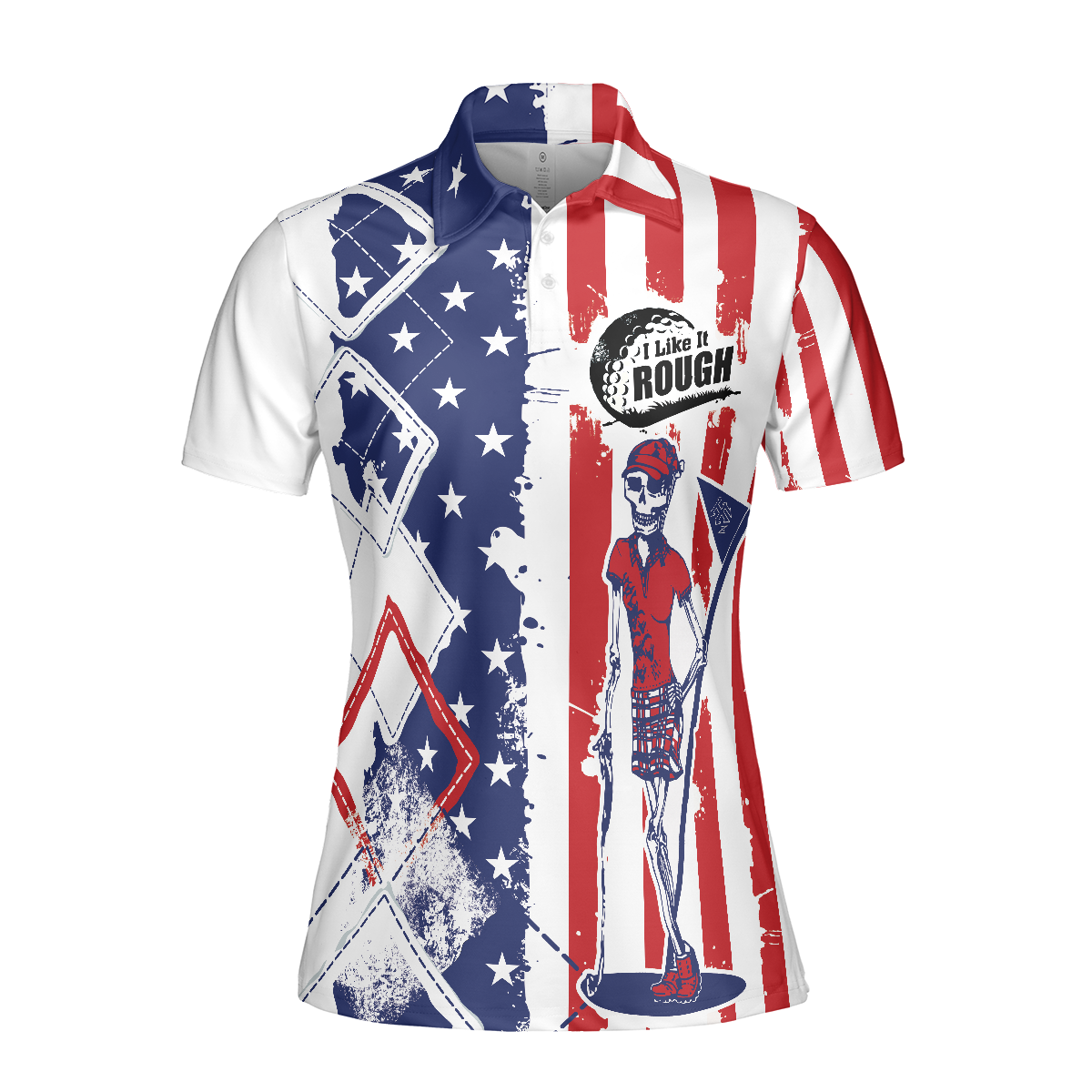 I Like It Rough Golf Short Sleeve Women Polo Shirt, Cool American Flag Argyle Pattern Golf Shirt For Ladies - Hyperfavor