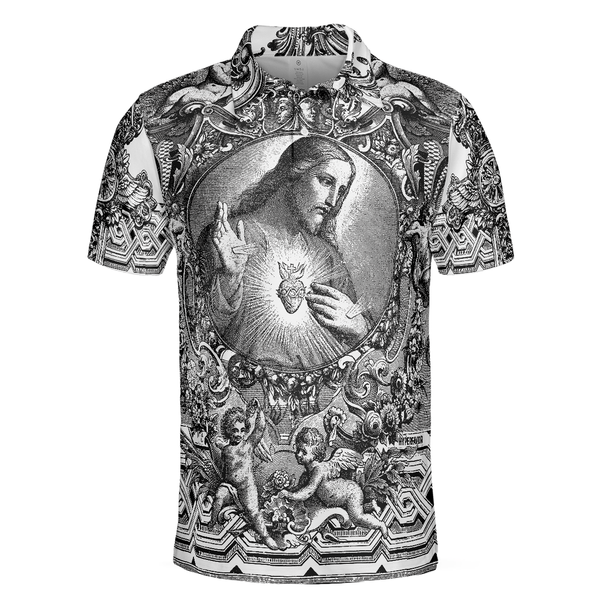 Jesus Christ Vintage Sketch Art Christian Polo Shirt, Black And White Christian Shirt For Men - Hyperfavor