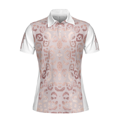 Rose Gold Leopard Print Short Sleeve Women Polo Shirt - Hyperfavor