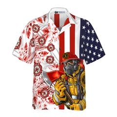 Firefighter American Flag Tropical Firefighter Hawaiian Shirt, Texas Bluebonnet Fire Dept Logo Firefighter Shirt For Men - Hyperfavor