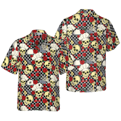 Skulls in Chef Hats and Red Roses Patterned Hawaiian Shirt - Hyperfavor