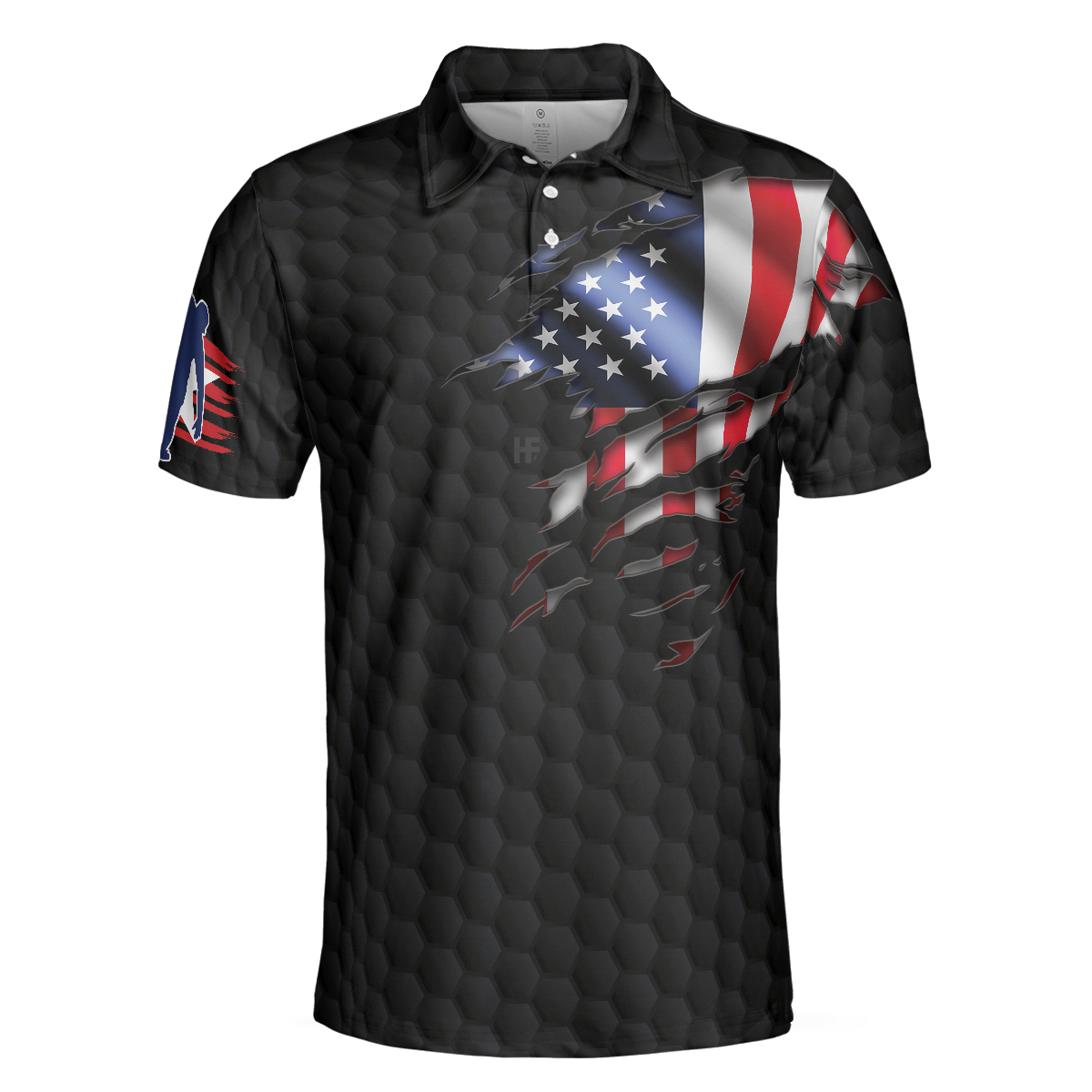 Black American Flag Bowling Polo Shirt, Cool USA Flag Bowling Shirt For Men - Hyperfavor