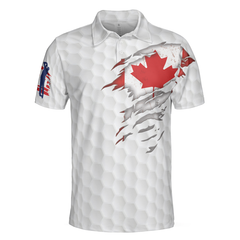 Golf Canada Flag Short Sleeve Polo Shirt, Red Maple Leaf Golfing Polo Shirt, Canadian Golf Shirt For Men - Hyperfavor