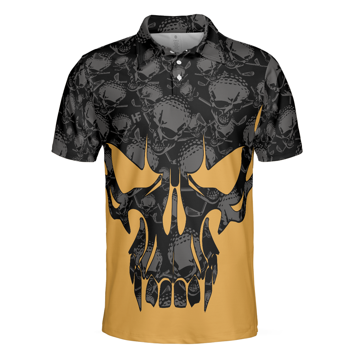 Skull Golf Polo Shirt, Black And Yellow Skull Golfing Shirt Design, Best Polo Shirt For Hot Weather - Hyperfavor