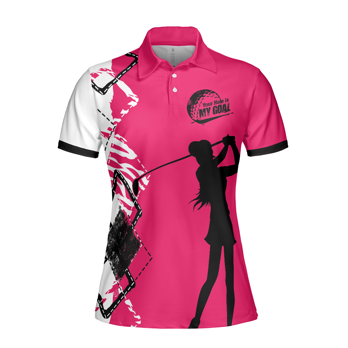 Your Hole Is My Goal Golf Short Sleeve Women Polo Shirt, White And Pink Golf Shirt For Ladies - Hyperfavor