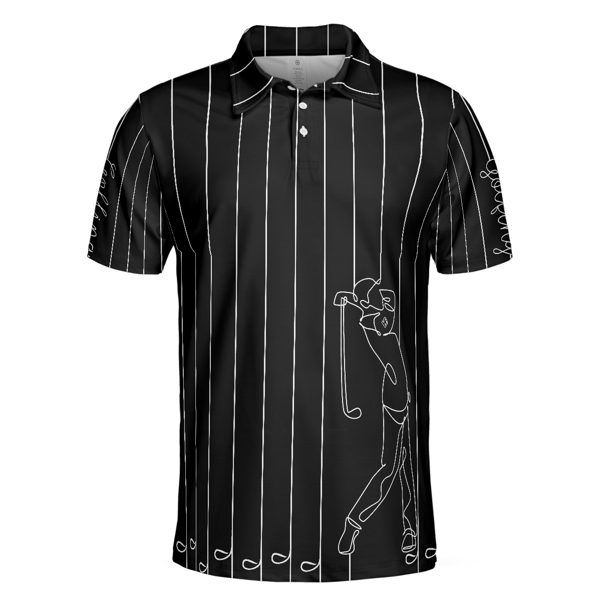 Black & White Single Line Continuous Golfer Shirt Polo Shirt, Vertical Lines Golfing Polo Shirt, Best Golf Shirt For Men - Hyperfavor