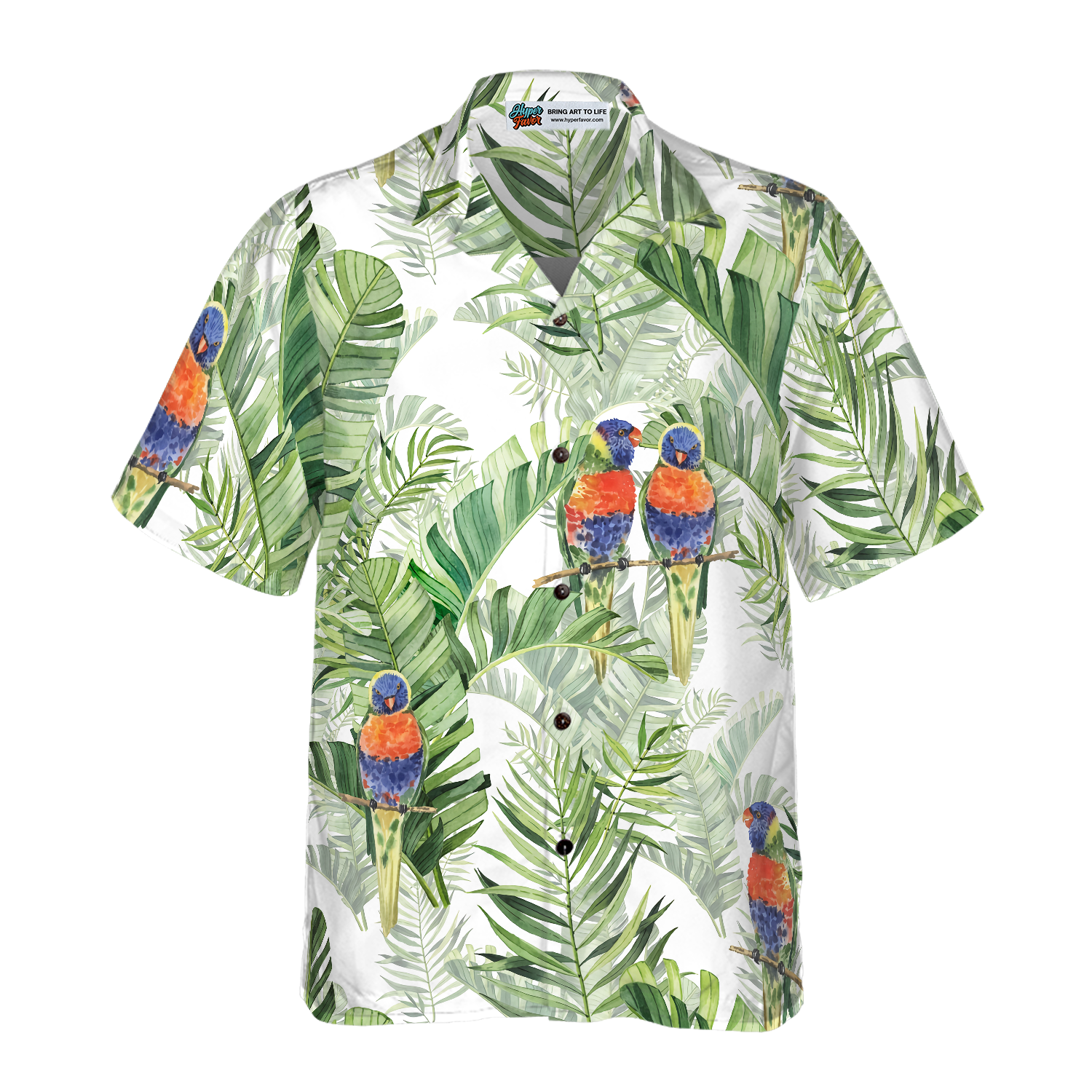 Beautiful Watercolor Parrots In Green Hawaiian Shirt - Hyperfavor