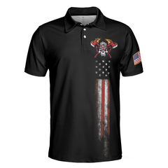 Man Of God Flag Firefighter Polo Shirt, Skull Firefighter American Flag Polo Shirt, Firefighter Shirt For Men - Hyperfavor