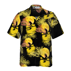 Bigfoot Tropical Yellow Moon Bigfoot Hawaiian Shirt, Black And Yellow Moonlight Bigfoot Shirt For Men - Hyperfavor