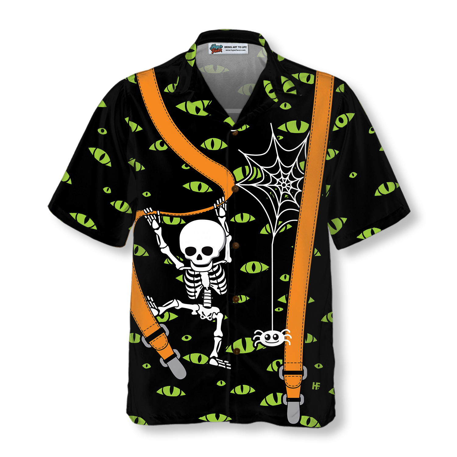 Halloween Skeleton And Monster Eyes Hawaiian Shirt - Hyperfavor