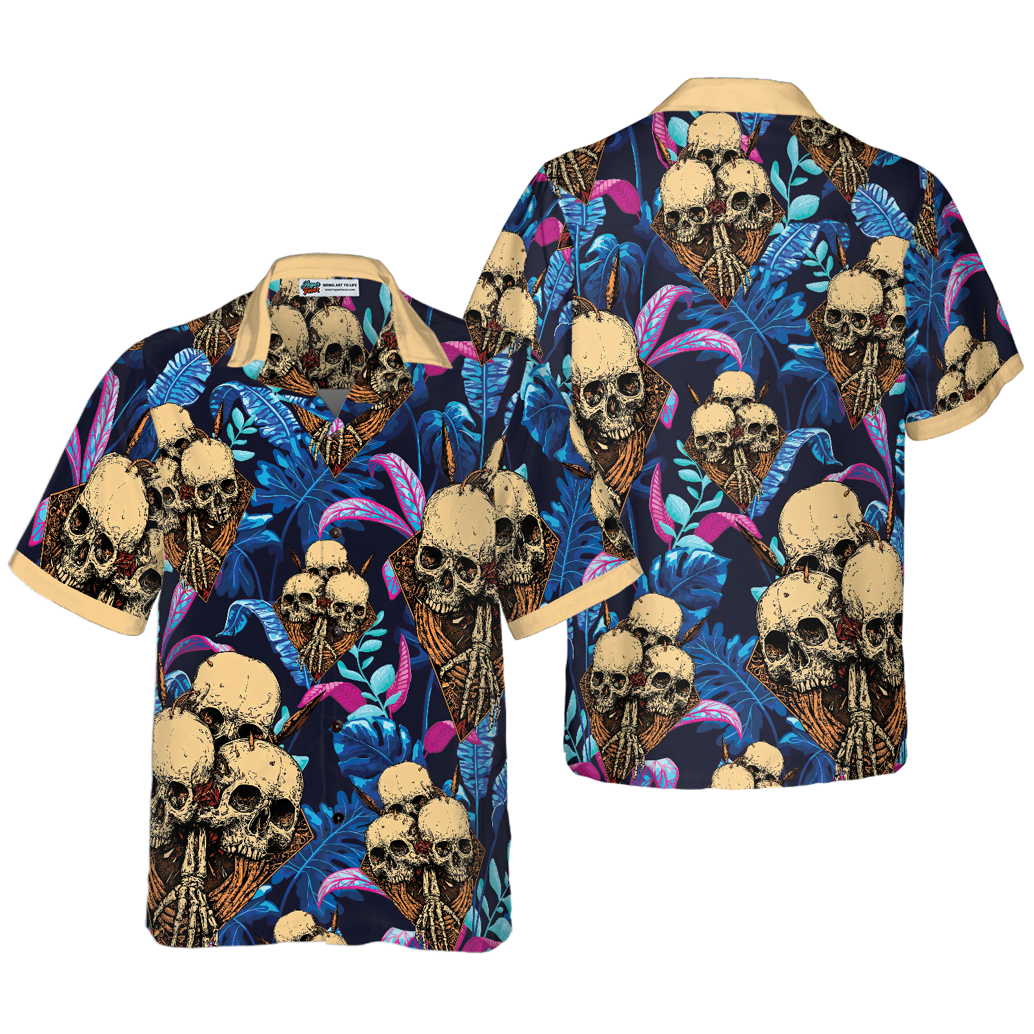 Skull Tropical Palm Leaves Background Hawaiian Shirt - Hyperfavor