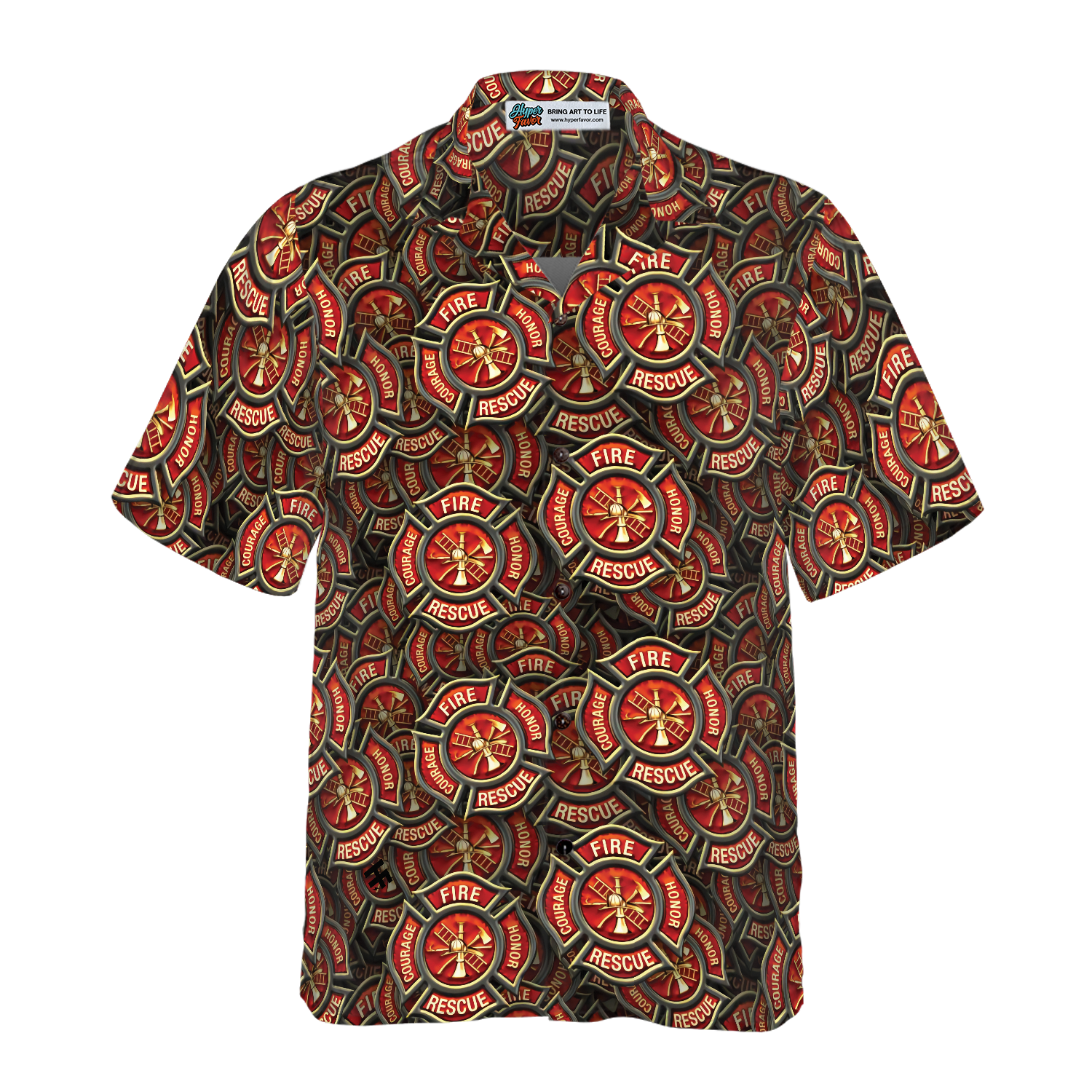 Firefighter Courage Rescue Honor Firefighter Hawaiian Shirt, Fire Dept Logo Pattern Firefighter Shirt For Men - Hyperfavor