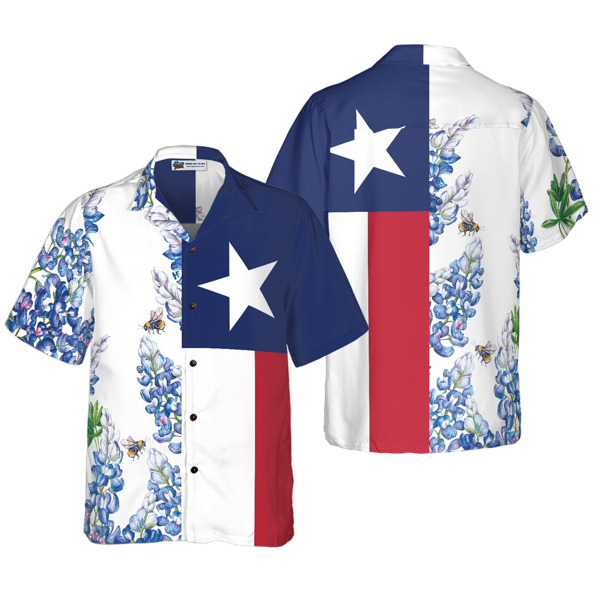 Royal Blue Bluebonnet Texas Hawaiian Shirt, Floral Texas Flag Shirt Vertical Version, Proud Texas Shirt For Men - Hyperfavor