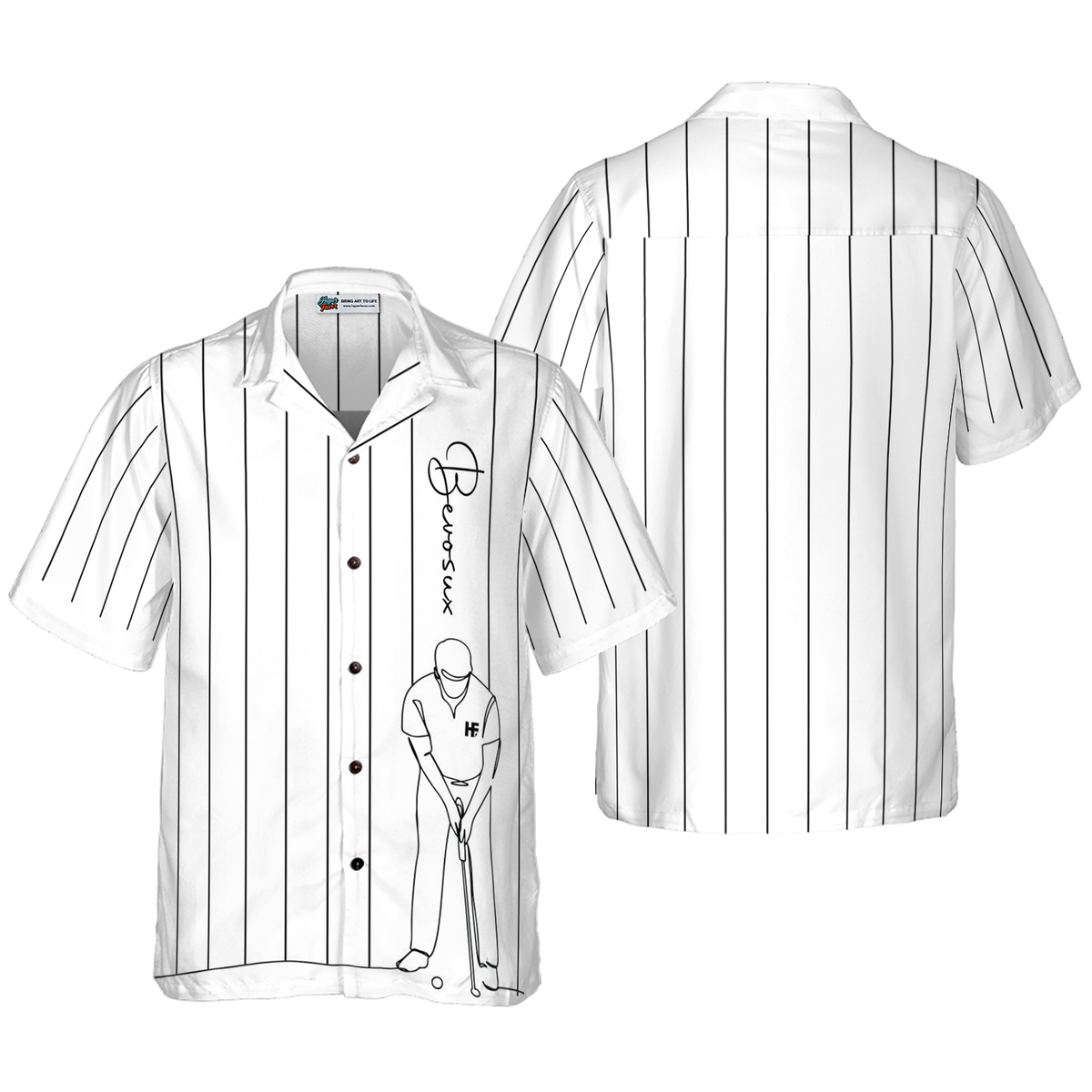 Personalized White Version One Line Drawing Golfer Custom Hawaiian Shirt - Hyperfavor