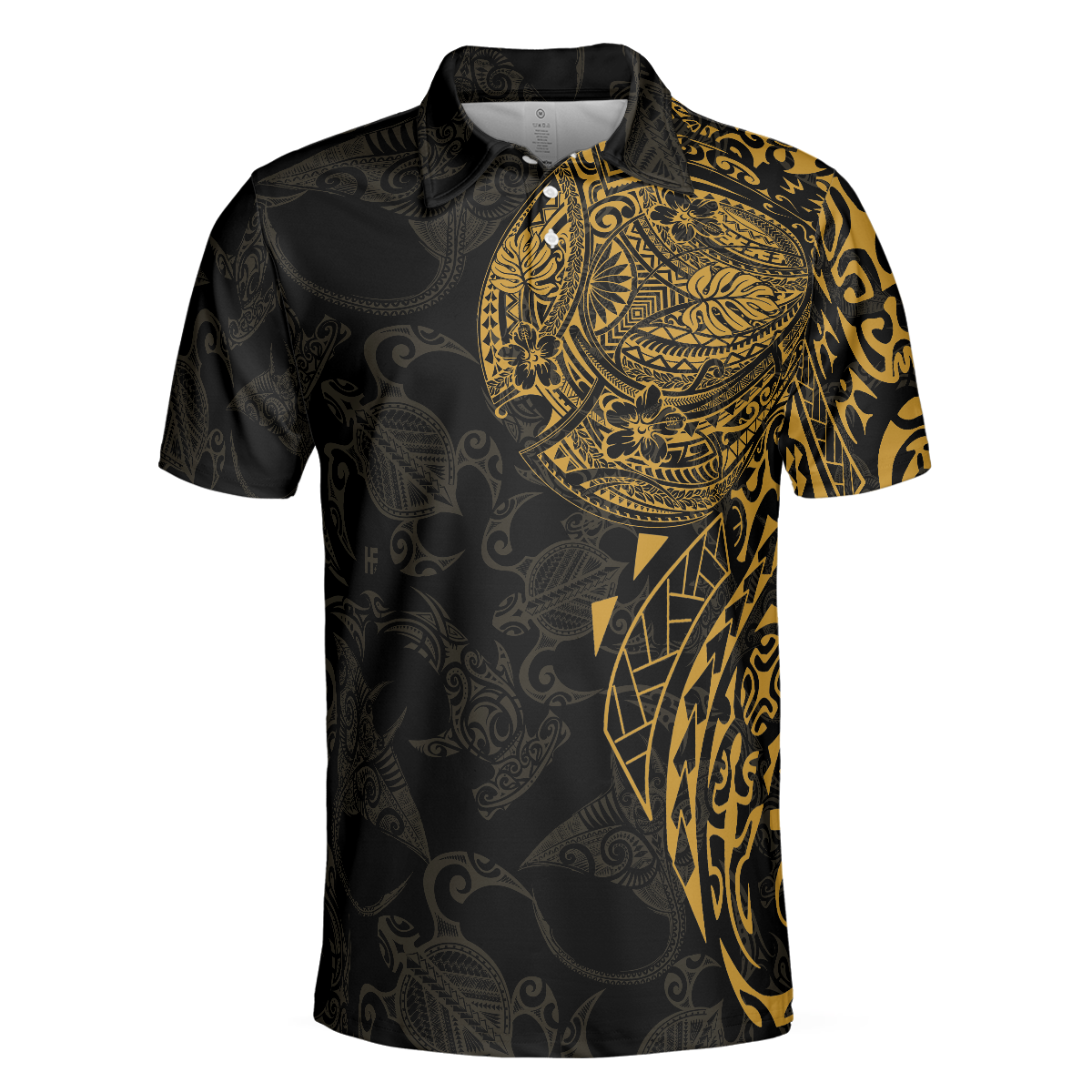 Strong And Cool Polynesian Pattern Polo Shirt, Luxury Black And Gold Shirt For Men - Hyperfavor