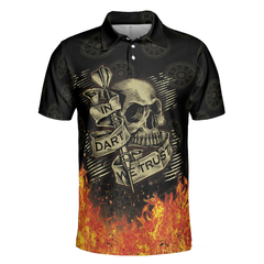 In Dart We Trust Short Sleeve Polo Shirt, Fire Play Hard Skull Polo Shirt, Cool Dart Shirt For Men - Hyperfavor