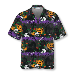 Halloween Pumpkin And Black Cats Hawaiian Shirt - Hyperfavor