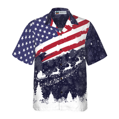 Hyperfavor Christmas Hawaiian Shirts, Merry Christmas USA Flag Pattern Shirt Short Sleeve, Christmas Shirt Idea Gift For Men And Women - Hyperfavor