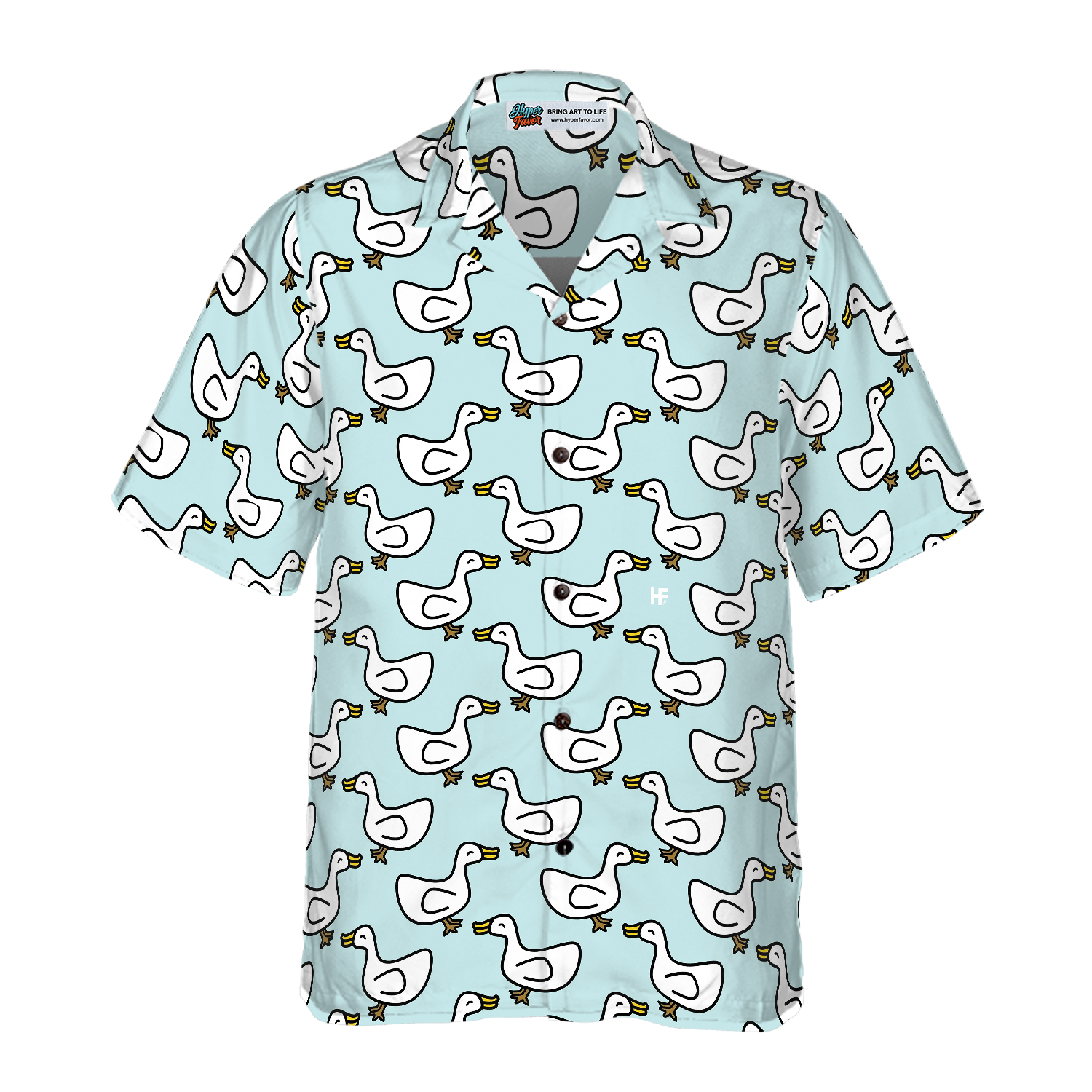 White Duck Cartoon In Blue Hawaiian Shirt - Hyperfavor