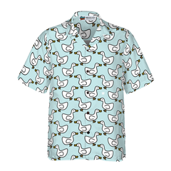 White Duck Cartoon In Blue Hawaiian Shirt - Hyperfavor