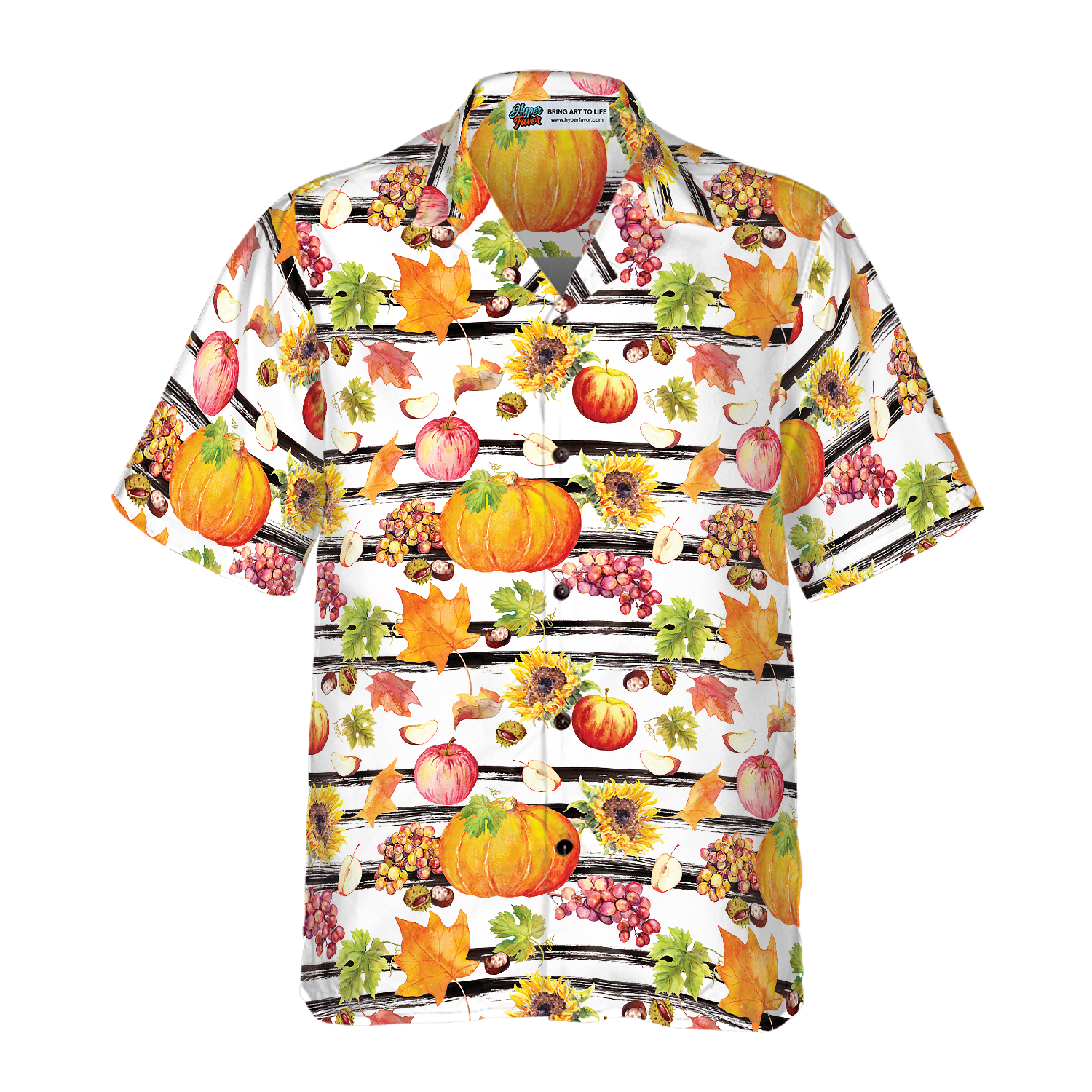 Watercolor Thanksgiving Vegetables With Black Stripes Hawaiian Shirt - Hyperfavor