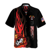 Firefighter Skull Flame Black American Flag Hawaiian Shirt, First In Last Out Firefighter Hawaiian Shirt For Men - Hyperfavor