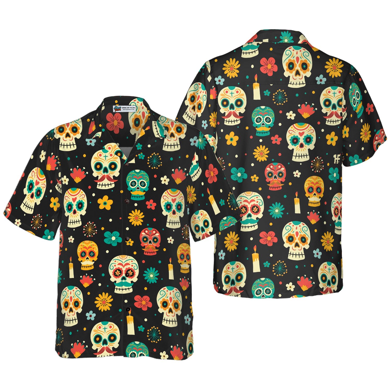 Skull Day Of The Dead Pattern Flower Hawaiian Shirt - Hyperfavor