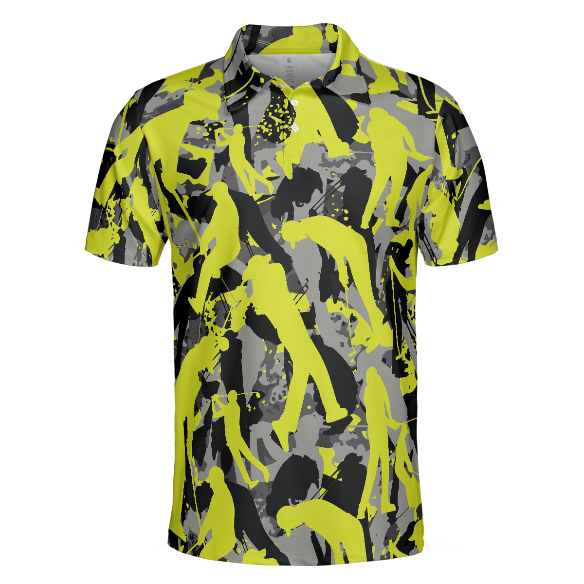 Golf Camo Light Green Pattern Golf Polo Shirt, Yellow Silhouette Golfing Polo Shirt, Camouflage Golf Shirt For Men - Hyperfavor