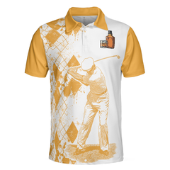 Golf And Wine Polo Shirt, Orange Argyle Pattern Golf Shirt For Male Players, Funny Golf Shirt With Sayings - Hyperfavor