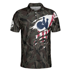 Hand Instruction American Flag Camouflage Bowling Polo Shirt, Camo Bowling Shirt For Men - Hyperfavor