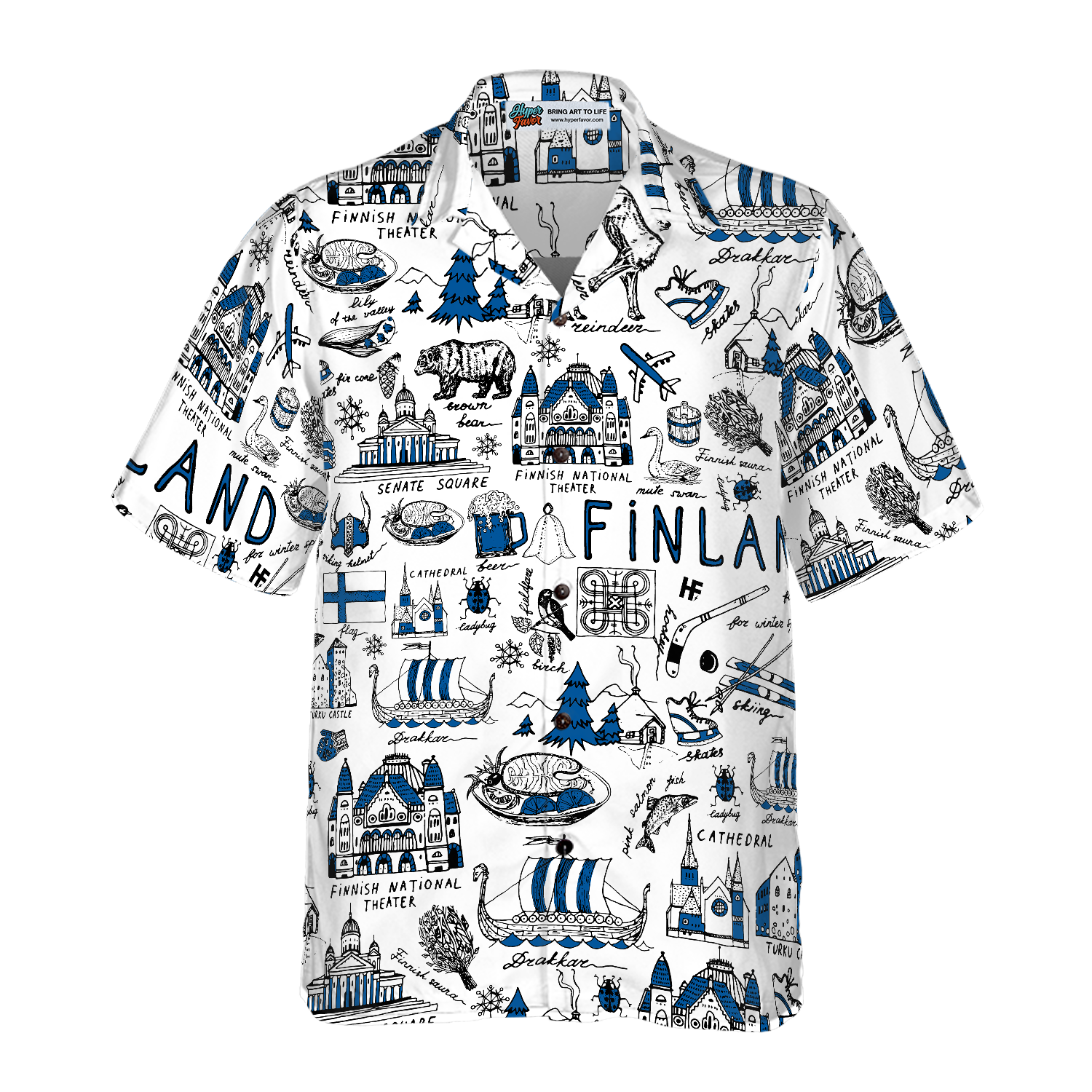 I Love Finland Doodle Hawaiian Shirt - Hyperfavor