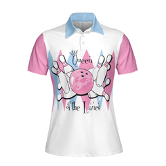 Queen Of The Lanes Pink And Blue Bowling Short Sleeve Women Polo Shirt, Bowling Shirt For Ladies - Hyperfavor