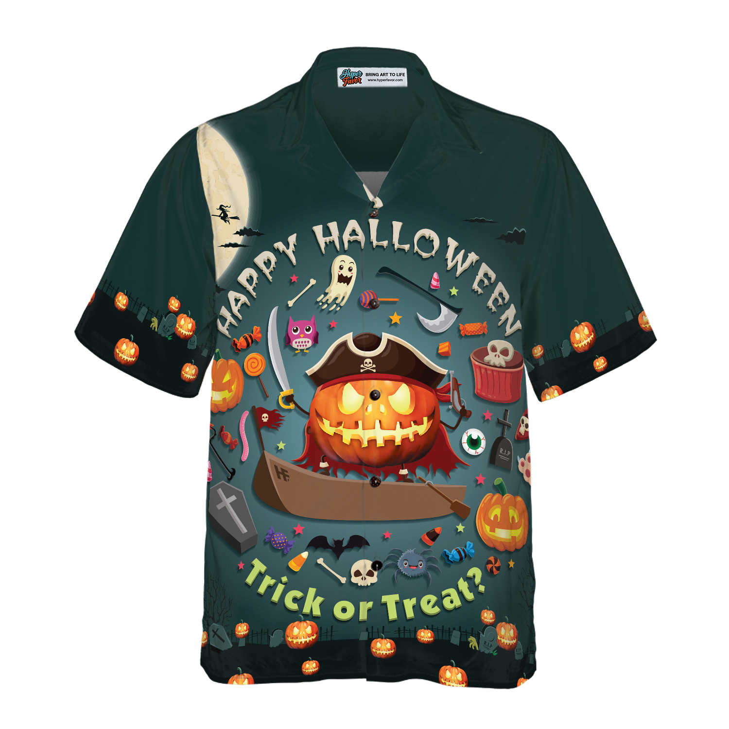 Halloween Pumpkin Pirate Halloween Hawaiian Shirt, Trick Or Treat Candy Cute Jack-o'-lantern Hawaiian Shirt - Hyperfavor