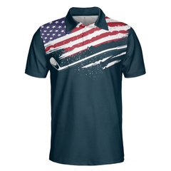 Eat Sleep Golf Repeat American Flag Short Sleeve Polo Shirt, Dark Navy Golf Shirt For Men - Hyperfavor