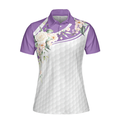 Golf Ball Texture With Roses Golf Short Sleeve Women Polo Shirt, Purple Golfing Polo Shirt For Ladies - Hyperfavor