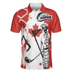 Golf I Like It Rough Canada Flag Polo Shirt, Argyle Pattern Skeleton Golfing Polo Shirt, Funny Golf Shirt For Men - Hyperfavor