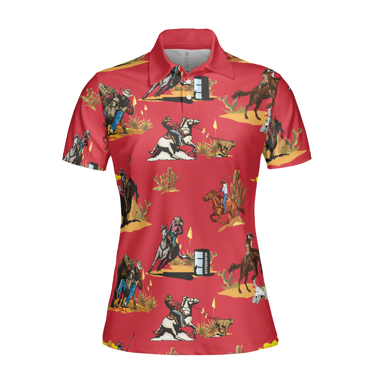 Rodeo Seamless Pattern Short Sleeve Women Polo Shirt - Hyperfavor