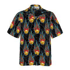 Digital Bitcoin Crypto Currency Pattern With Hotrod Flame Hawaiian Shirt - Hyperfavor