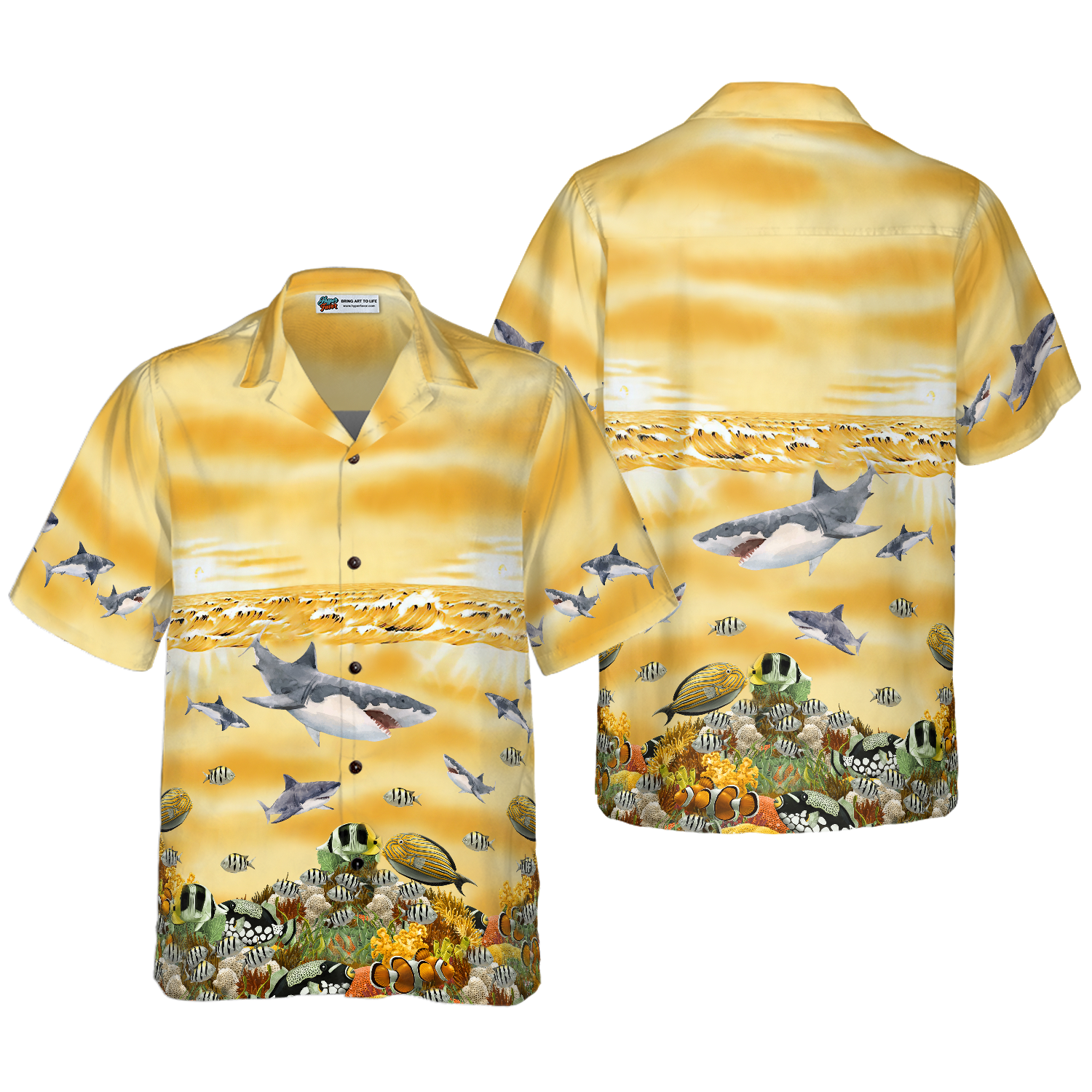 Shark Beach Hawaiian Shirt - Hyperfavor