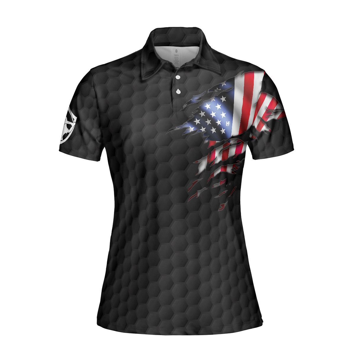 American Women Golfer Black Version Golf Short Sleeve Women Polo Shirt, American Flag Ladies Golf Shirt - Hyperfavor