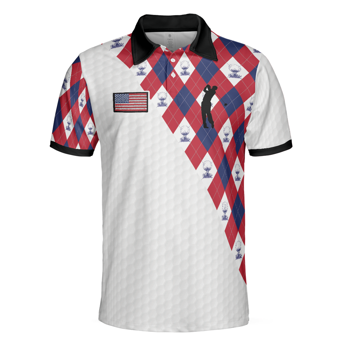 Golf Argyle Pattern Short Sleeve Golf Polo Shirt, American Flag Polo Shirt, Patriotic Golf Shirt For Men - Hyperfavor