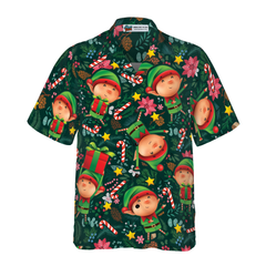 Hyperfavor Christmas Hawaiian Shirts, The Christmas Elf With Dark Green Pattern Shirt Short Sleeve, Christmas Shirt Idea Gift For Men And Women - Hyperfavor